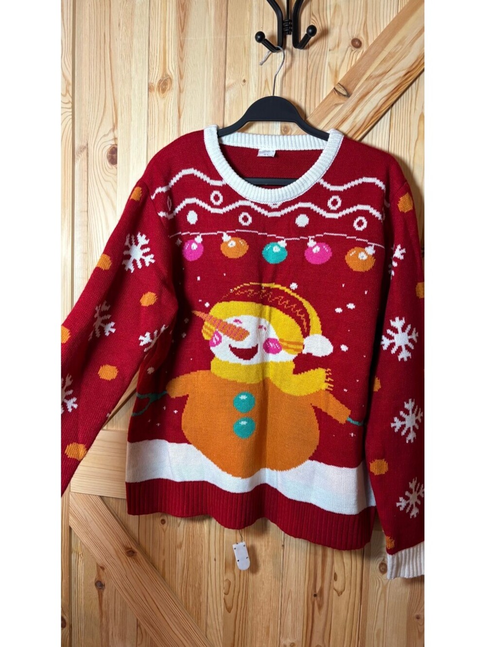 XL Red Christmas Sweater with Light-Up Snowman Design
